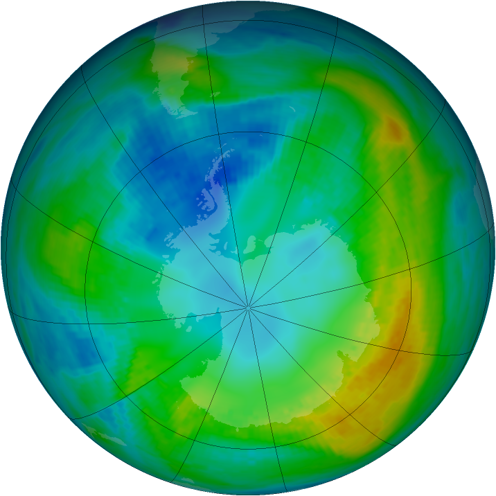 Antarctic ozone map for 29 April 1980